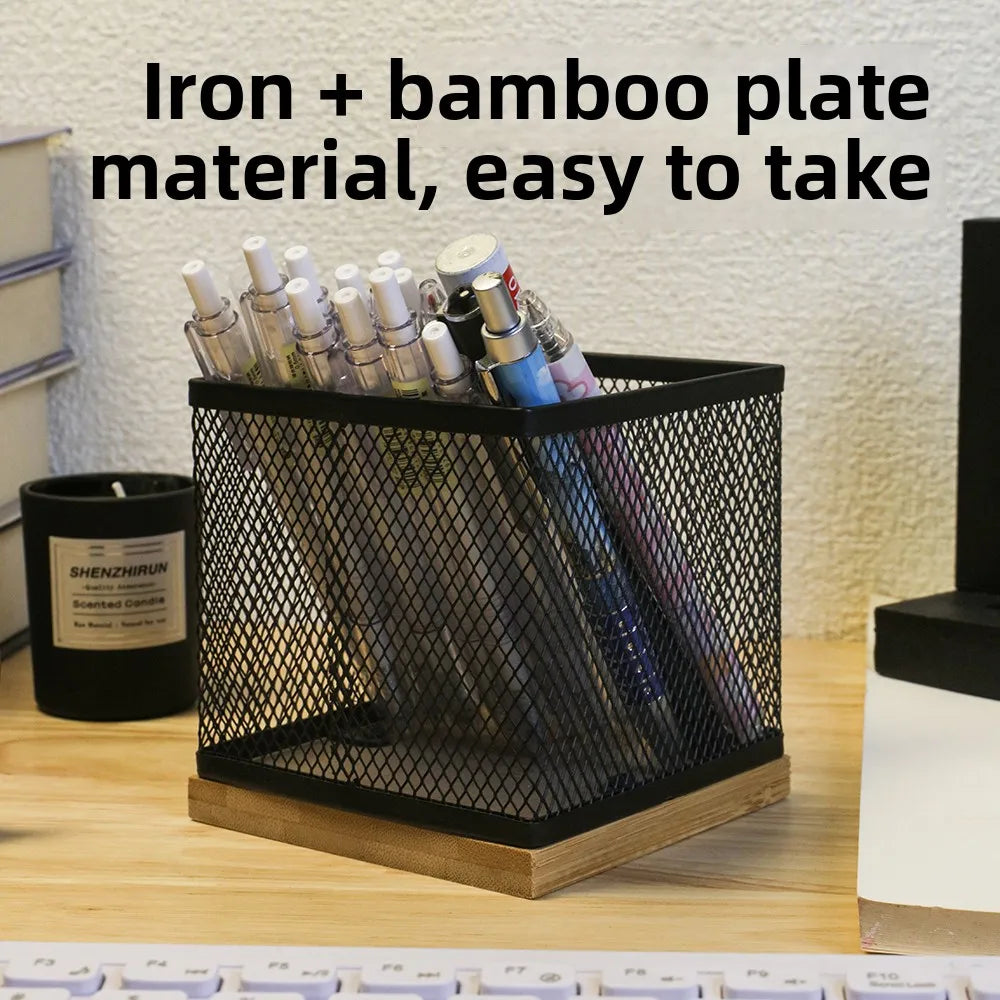 Pen holder storage box metal pen holder student desk stationery large capacity grid pen holder creative home use