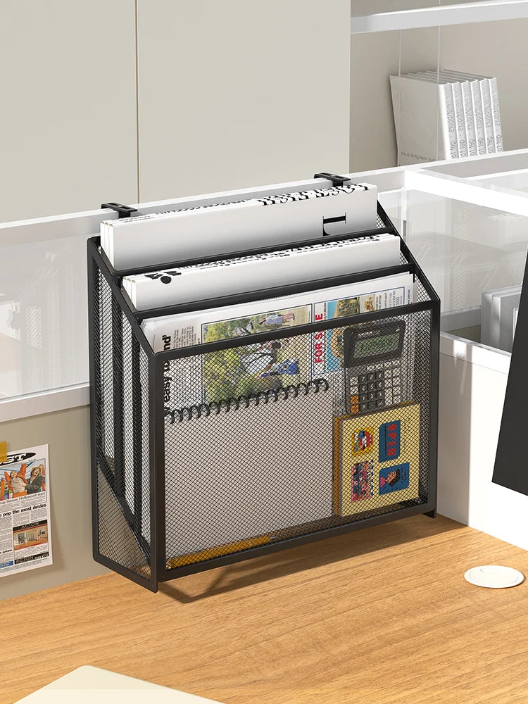 Folder storage rack, office supplies organizing rack, home desktop, multi-layer file frame, office metal book stand