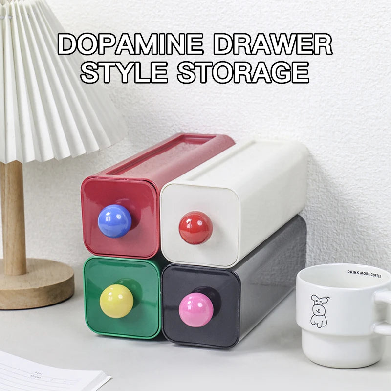 4Pcs Dopamine Desktop Storage Boxes Stackable Drawer Cosmetics Organizer Box Large Capacity Household Bedroom Office Storage