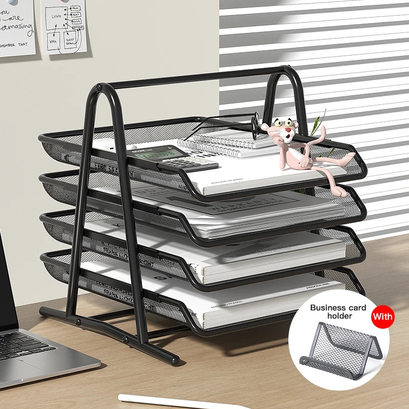 Desktop paper tray with 3-tier desktop file manager, office storage and stacking file rack, file organizing