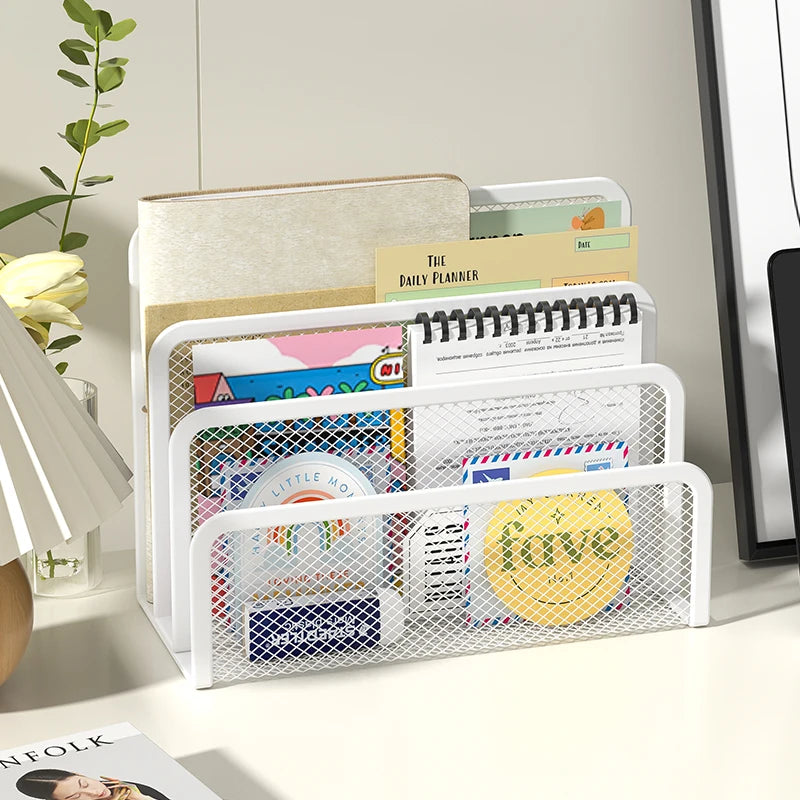 Desk Mail Organizer Small File Holders Letter Organizer Metal Mesh Document/Filing/Folders/Paper Organizer for Desktop