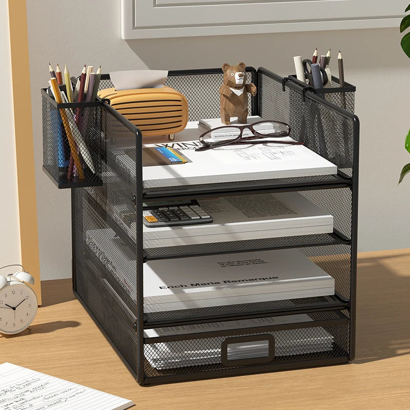 4 ayer A4 grid tray Metal desktop file Organizer Mesh desk suplies fle Organizer Trust tray holder with drawer suitable for home