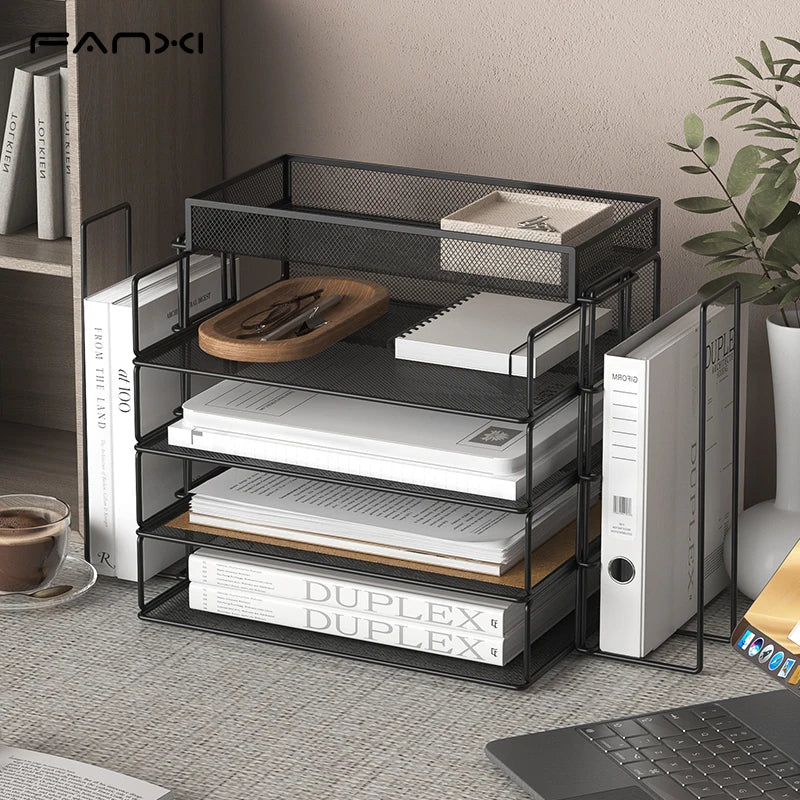 4-Tier Desk Organizer Stackable Paper Tray Paper File Organizer for Desk Mesh Stackable Paper Tray Desktop Document for School