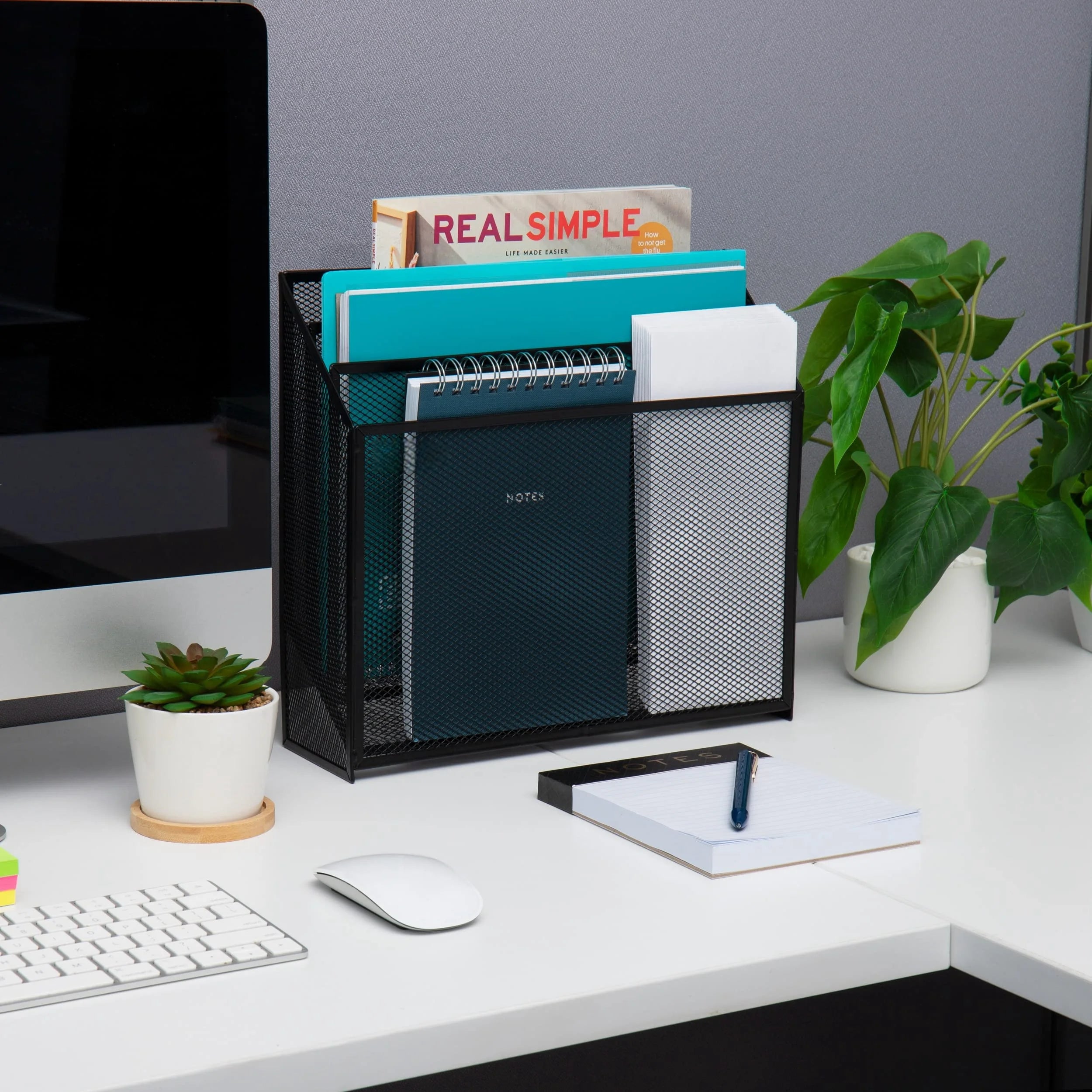 Mind Reader Vertical File Storage, Desktop Organizer, Workspace, Office, Metal Mesh, 12.5" L x 3.75" W x 11.5" H, Black