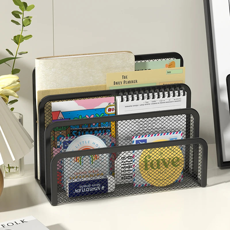 Desk Mail Organizer Small File Holders Letter Organizer Metal Mesh Document/Filing/Folders/Paper Organizer for Desktop
