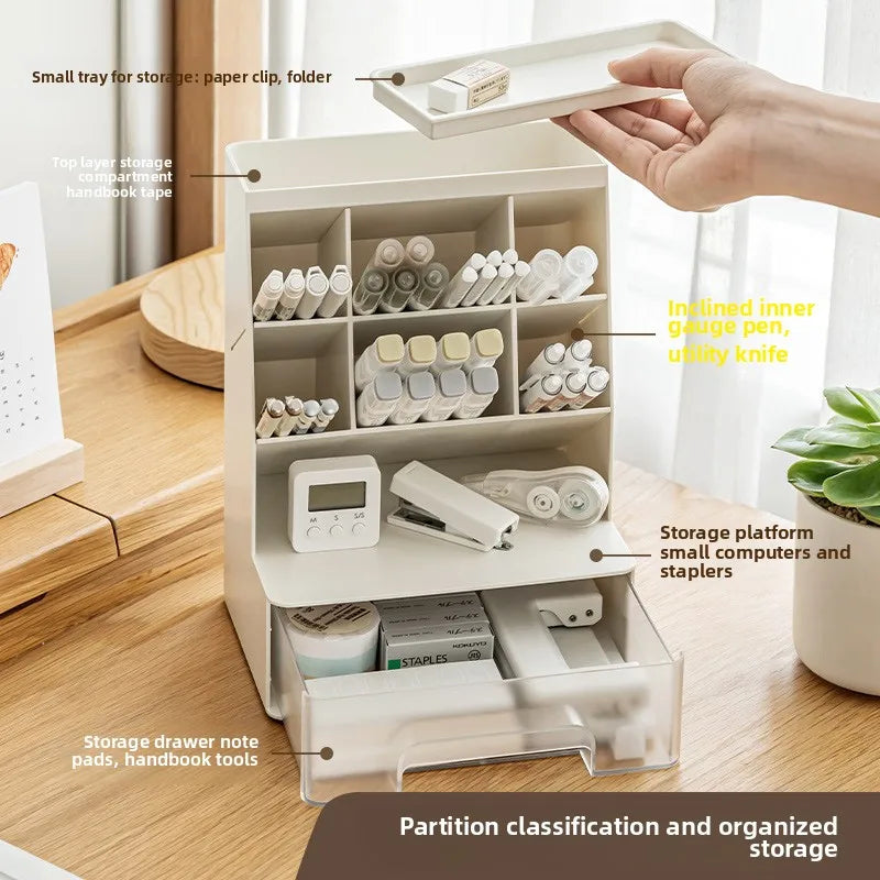 Large Capacity Pencil Holder Desktop Stationery Storage Box Divided Drawer Stationery Organizer for Students Office Storage Rack
