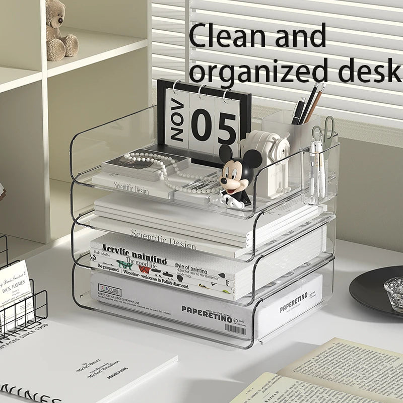 Paper Organizer Letter Tray, 4 Pack Acrylic Stackable Desk File Organizer,Clear File Organizer for Desk, Office Organizer