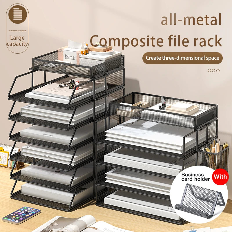 Laminated stackable tray desk organizer and desk holder for paper letter accessories Black, suitable for office and home school