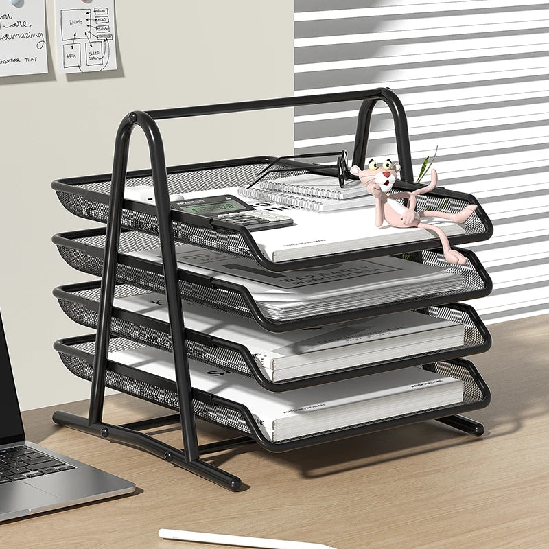 Thickened Multi-layer Metal Iron Mesh File Tray Drawer-type File Holder Office Desk Four-Layer File Frame Multi-layer Document