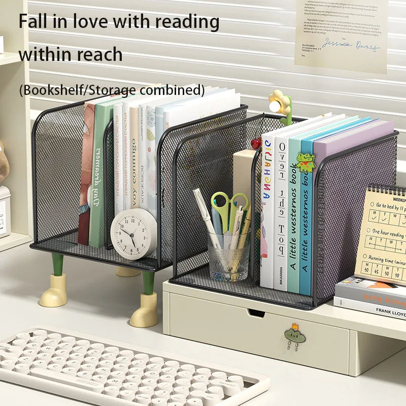 Metal desktop bookshelf, office desk desktop storage rack, file and document organization rack, student desktop storage