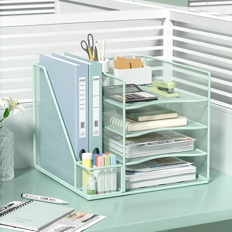 Office desktop file rack metal bookstand Multi-function integrated storage rack Office supplies folder storage box Multi-layer