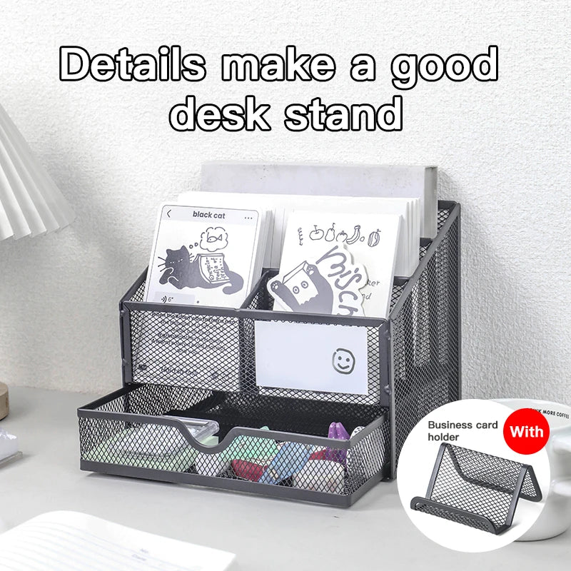 Desk Organizer Black Desk Accessories Office storage Desktop pen holder with drawer Home workspace