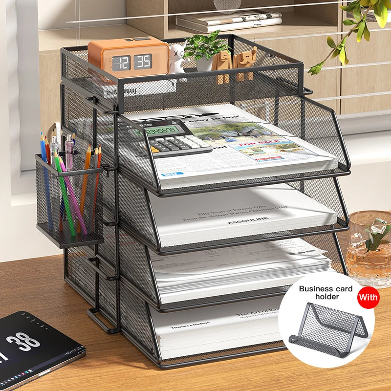4 Tier Desk Organizer - Stackable Paper Tray, Paper File Organizer for Desk, 5 Trays Mesh Stackable Paper Tray Desktop Document