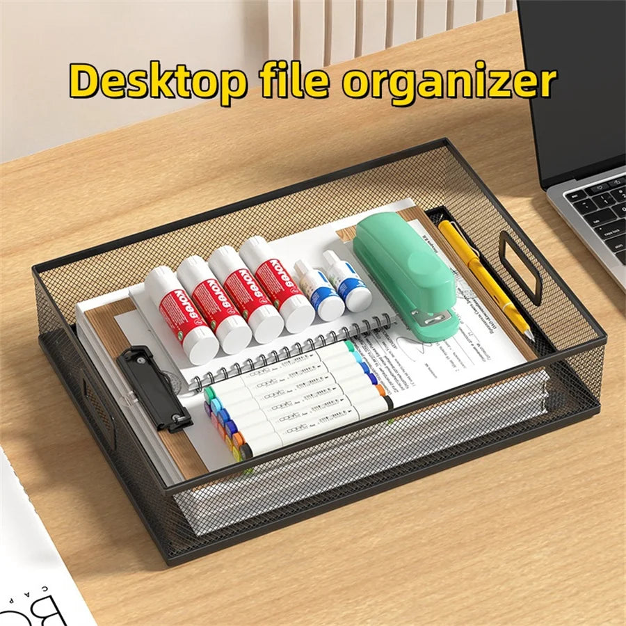 2 Pcs desktop drawer storage tray, metal mesh desktop storage tray with handle, portable large storage basket