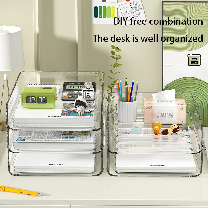4-Tier Paper Organizer for Desk, Stackable Desk Organizer Paper Tray, Desk Accessories & Workspace Organizers, Ideal for Office