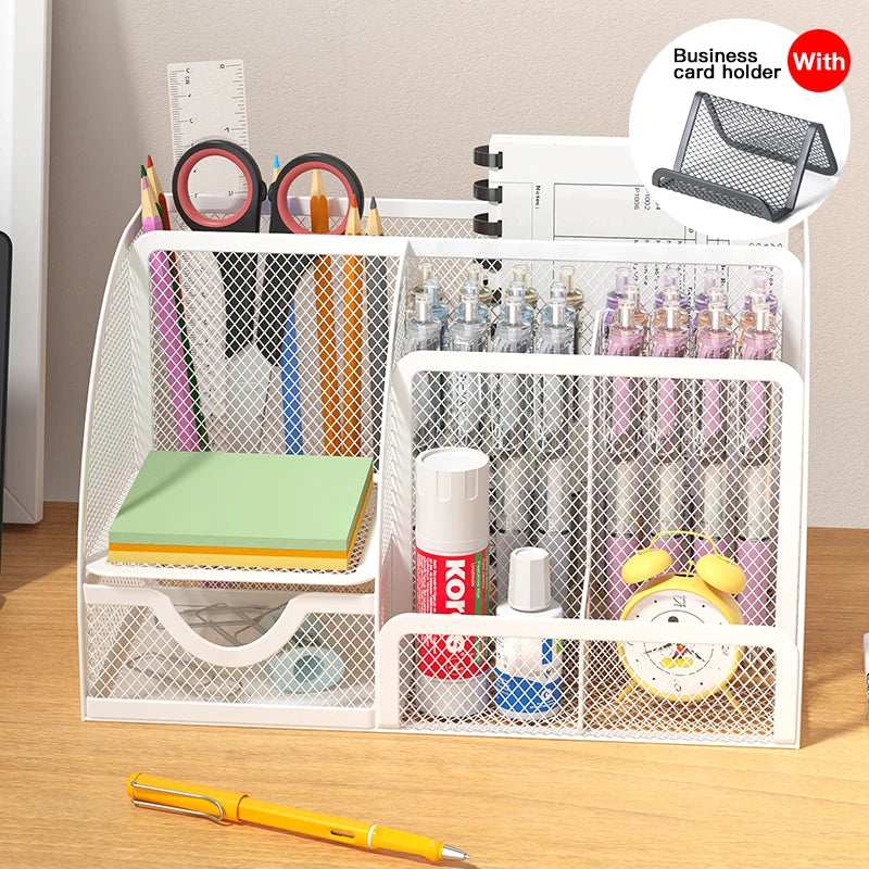 Multi-functional office and cosmetic storage, scratch-resistant pads, durable metal mesh, suitable for home, school, classroom