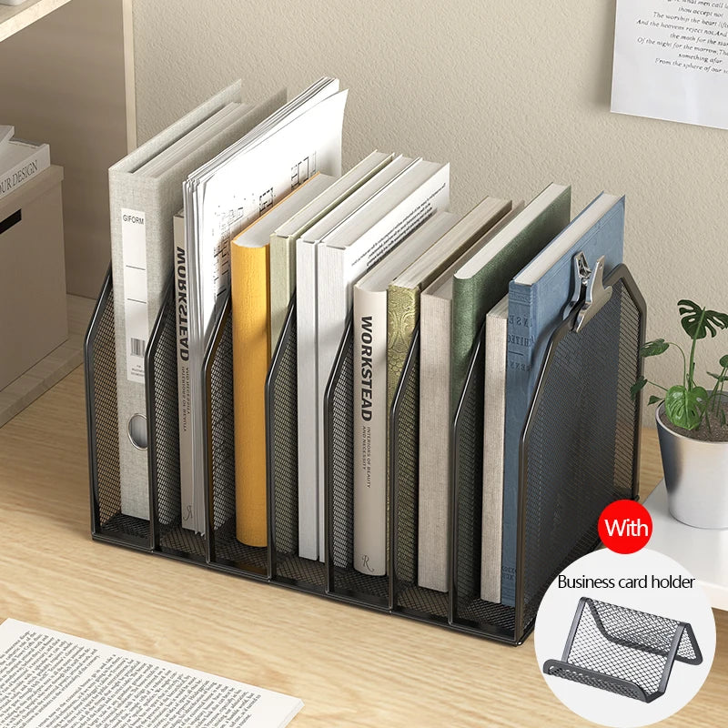 Metal 7-Section File Folder Organizer for Desk | Vertical Office File Holder | Heavy-Duty Mesh Document Sorter for Books, Binder